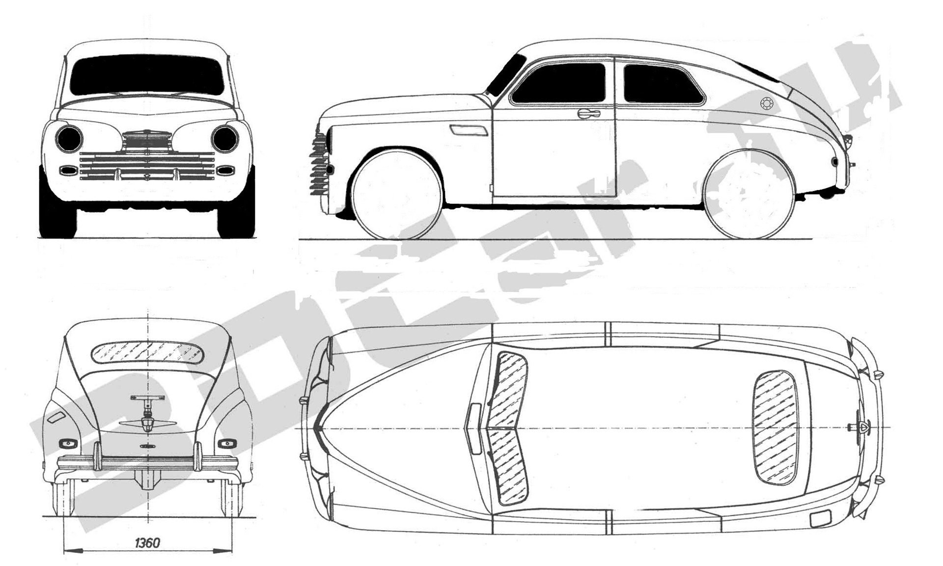 Чертеж 53. ГАЗ м20 победа чертежи. Габариты Победы м20.