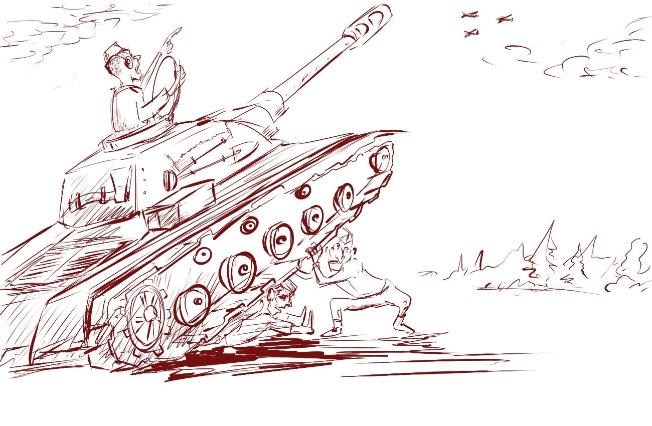 Взорванный танк карандашом