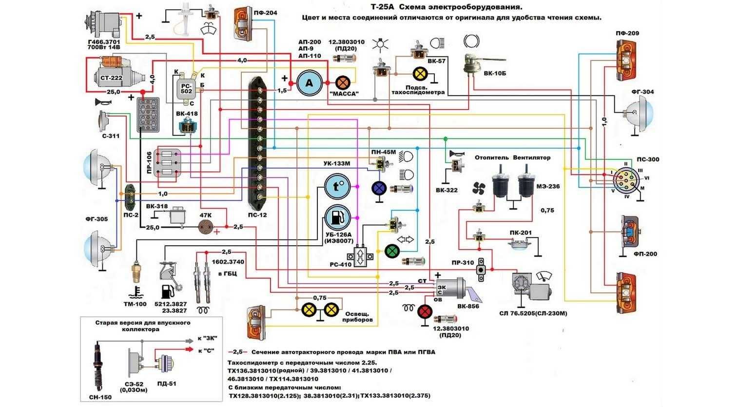 Схема электрооборудования трактора Т — Автоэлектрик
