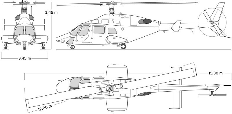 Вертолет Bell 222 Blueprint