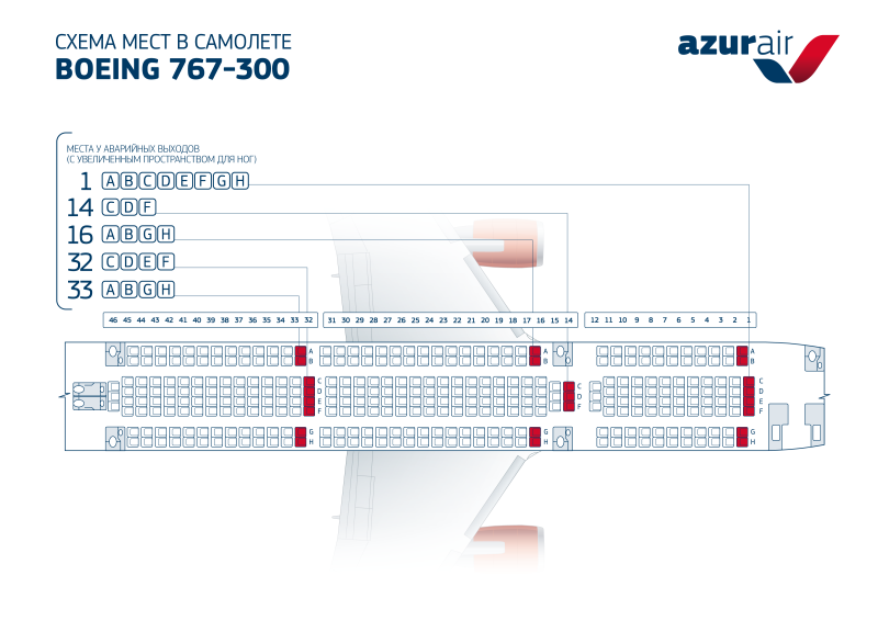 Боинг 767 схема салона Азур