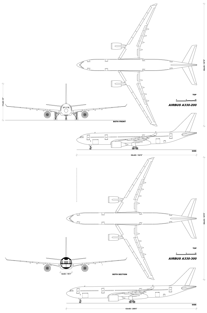 Чертеж самолёта Airbus a340