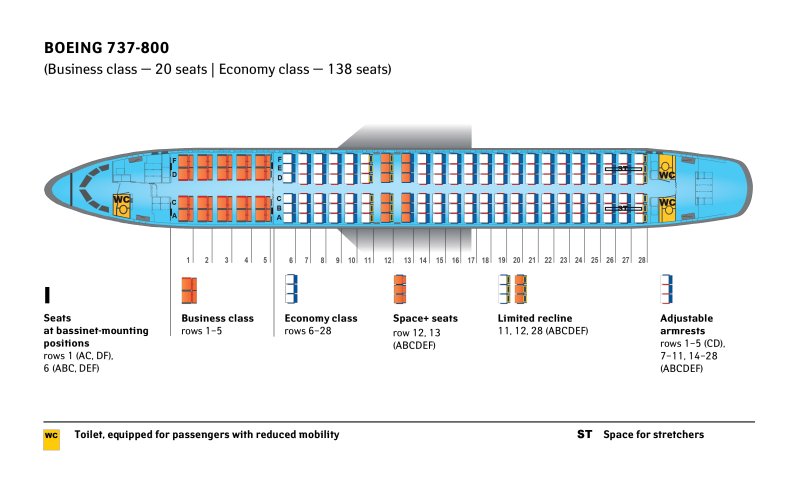 Расположение мест в самолете Boeing 737-800