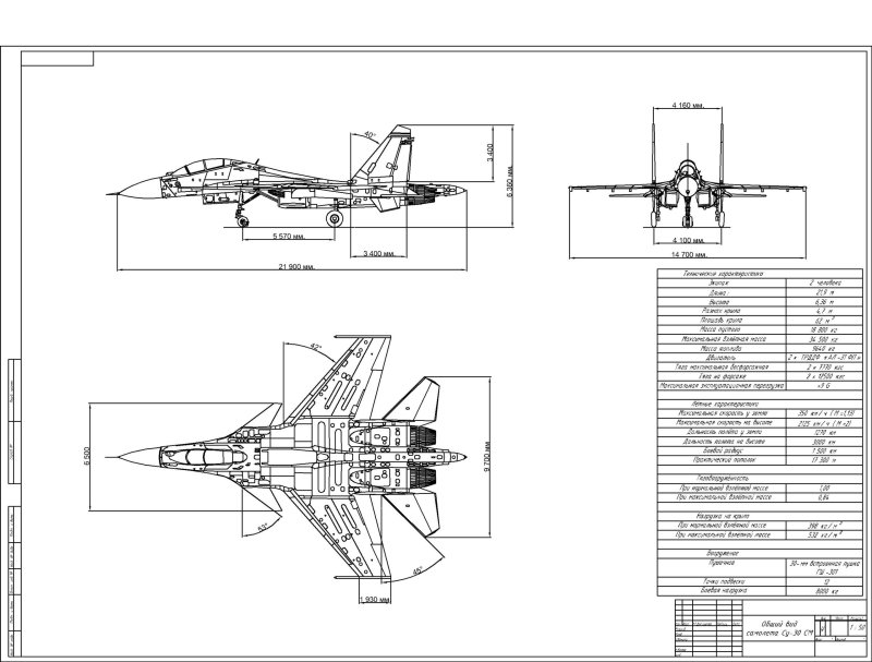 Су-27 истребитель чертеж
