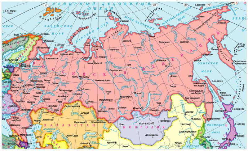 Карта России с границами государств