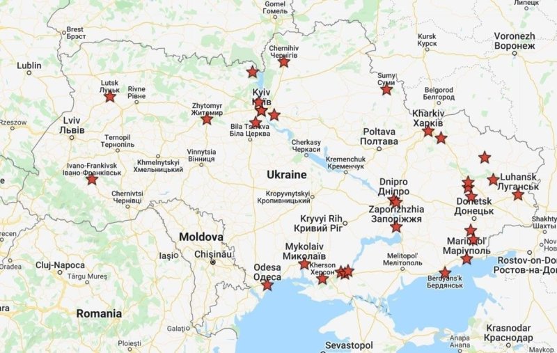 Карта обстрела Украины Россией