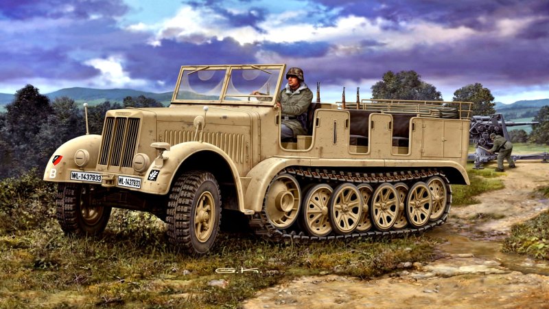 Немецкий полугусеничный тягач SD KFZ