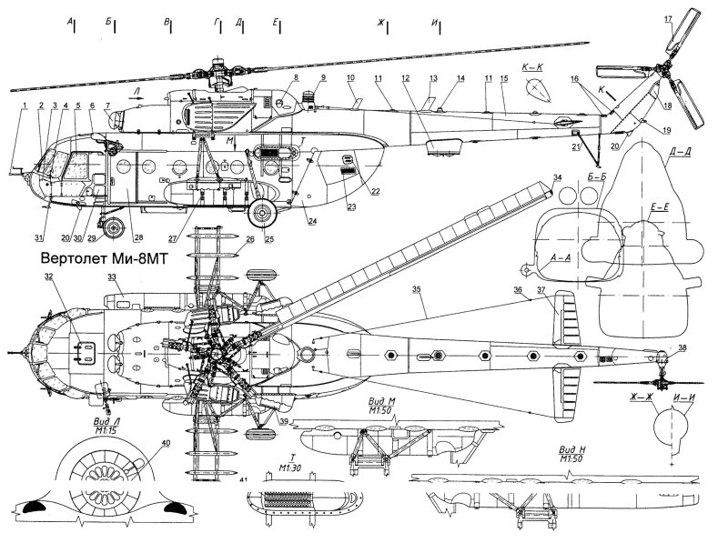 Габариты вертолета ми-8