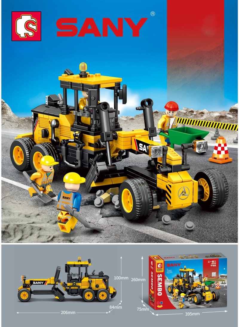 Конструктор SEMBO sany: stg190c-8s грейдер, 451 дет.