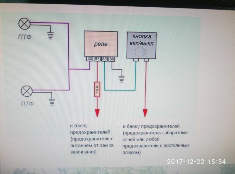 Схема подключения противотуманных фар ВАЗ 2107