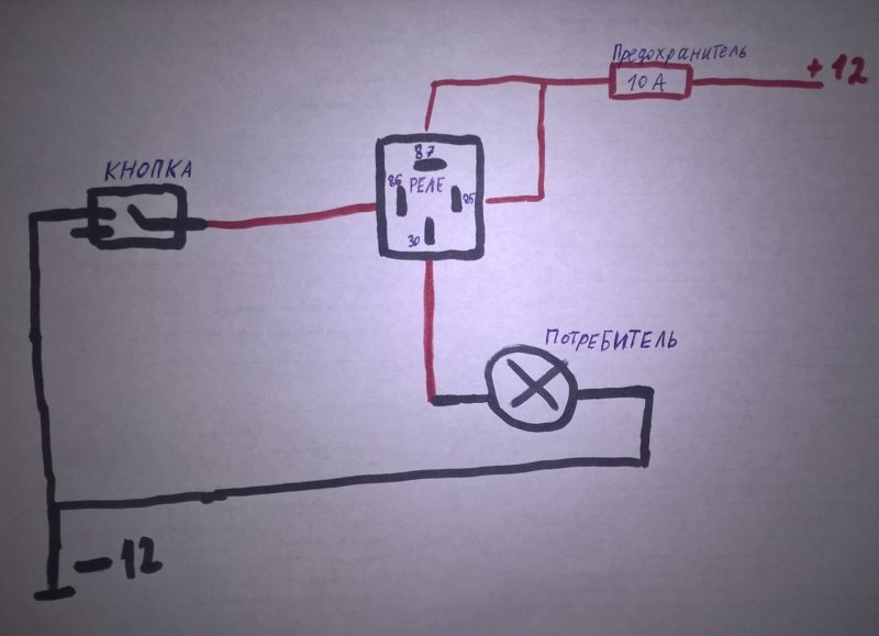 Схема подключения противотуманных фар через 4х контактное реле