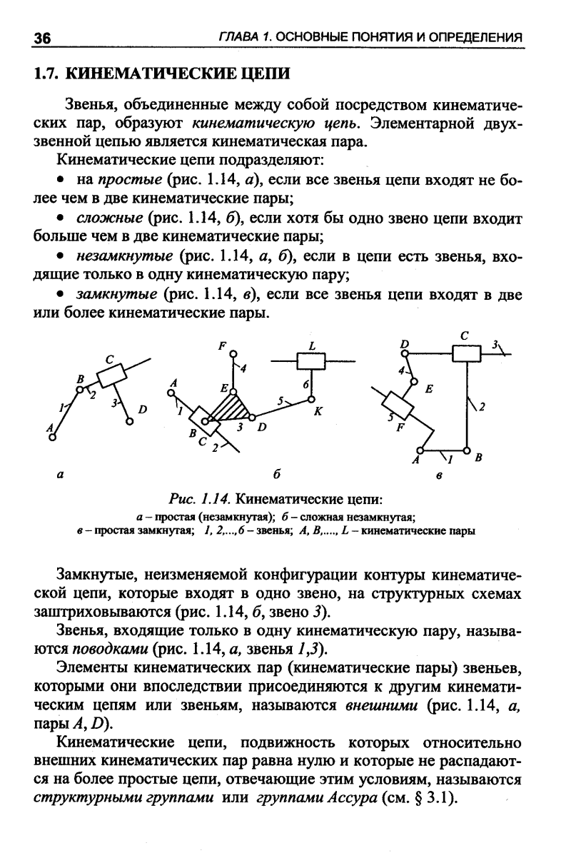 Звенья, кинематические пары, кинематические цепи.