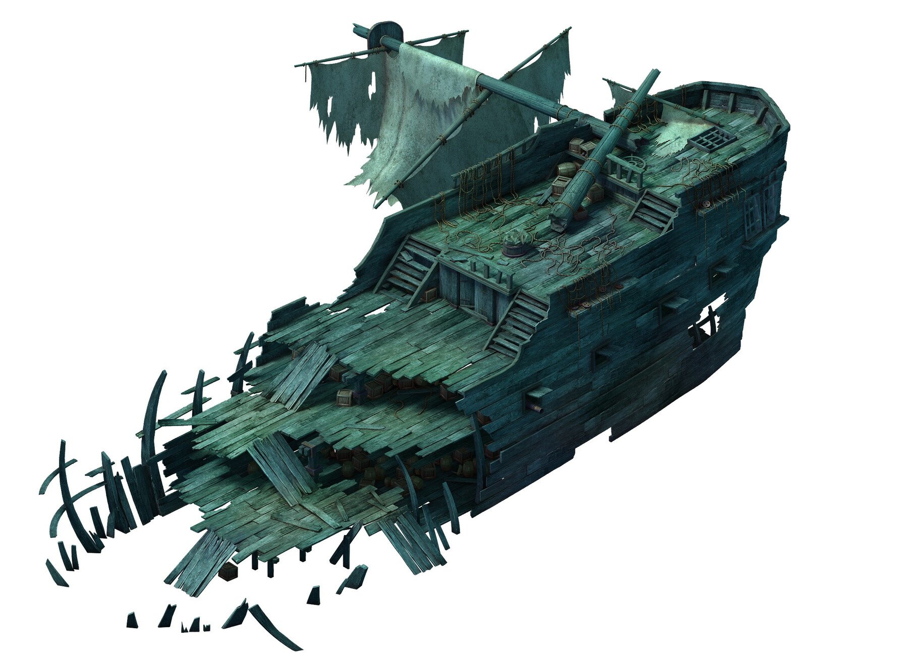 Разрушенный пиратский корабль
