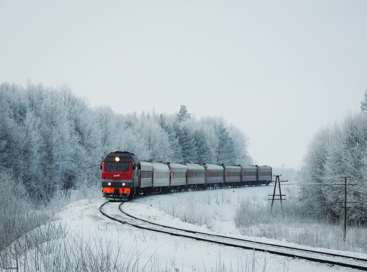 Пассажирский поезд зимой