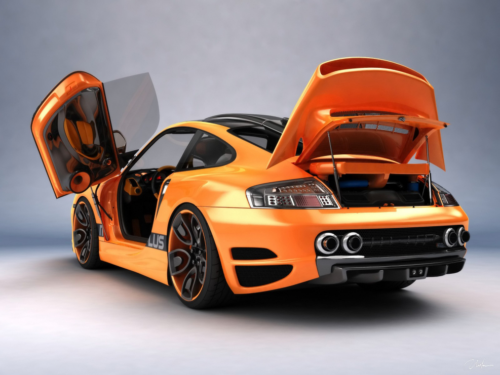 Оранжевый спортивный автомобиль Porsche 911 gt3