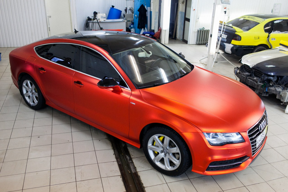 Audi a7 красный матовый хром