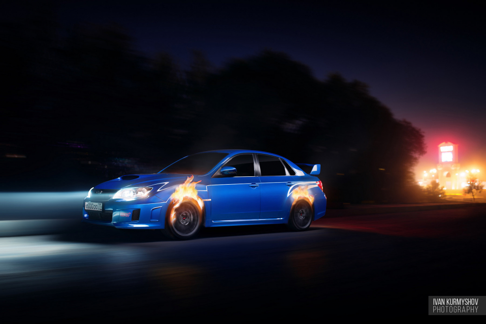 Субару Импреза WRX STI ночью