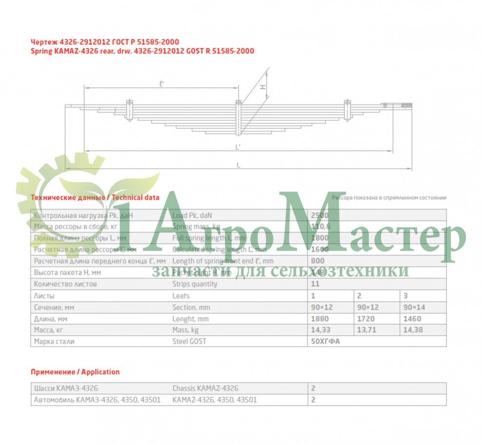 Рессора задняя КАМАЗ 4326