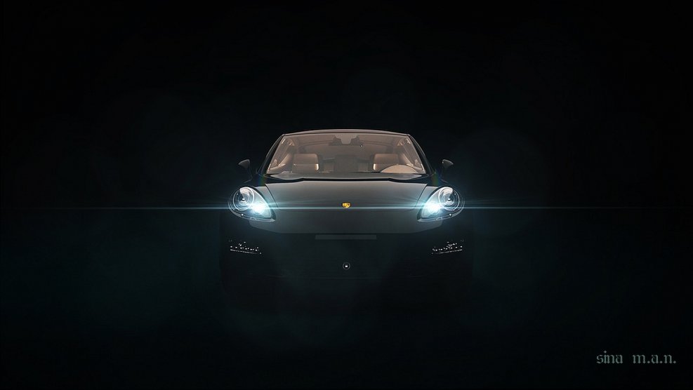 Porsche фары в темноте