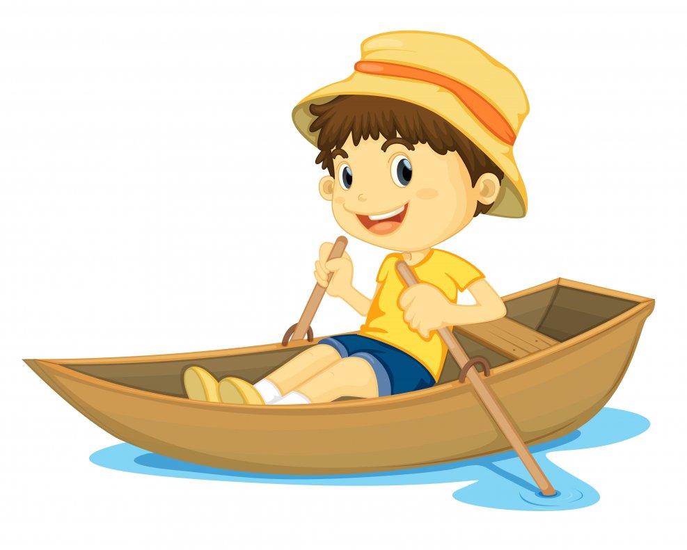Мальчики плывут на лодке