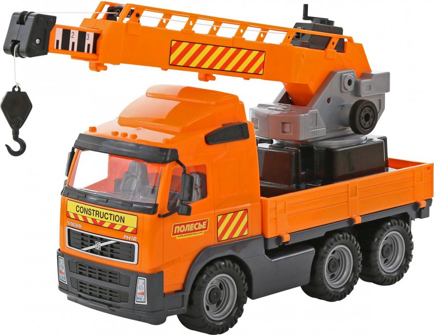 Volvo, автомобиль-кран с поворотной платформой, игрушка Полесье 8824