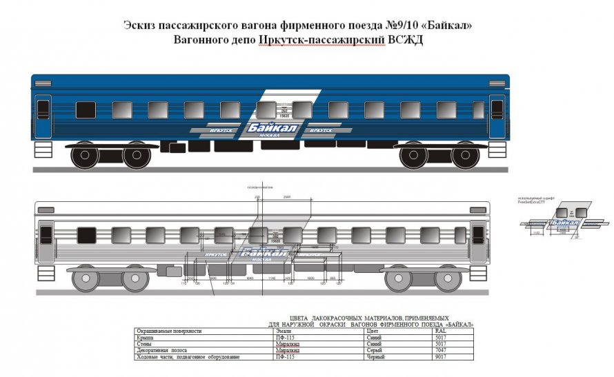 Чертеж вагона пассажирского поезда РЖД