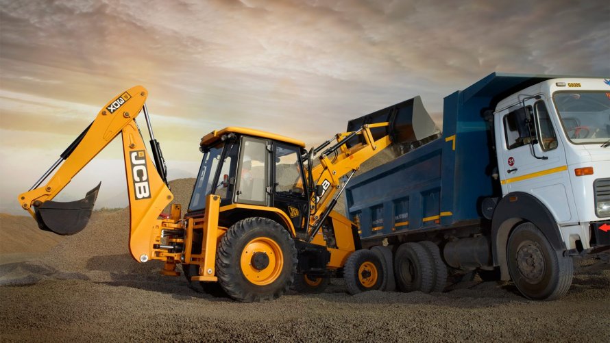 Экскаватор JCB 3cx и самосвал