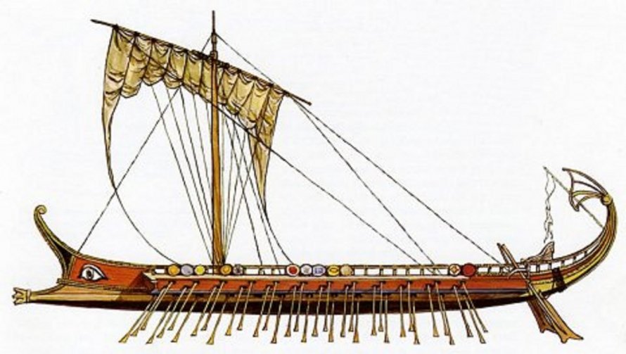Древнее римский военный корабль построенный по образцу древнегреческой триеры