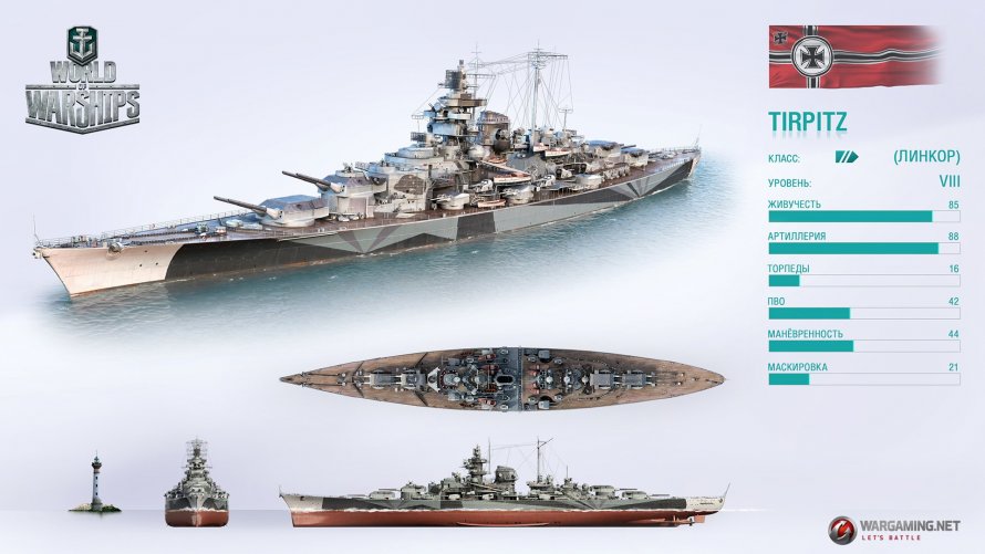 Немецкий линкор Тирпиц wows