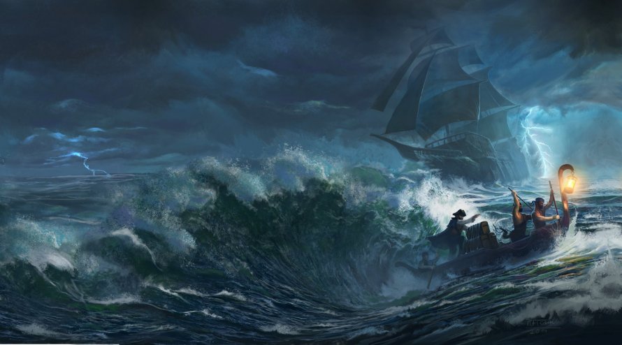 Корабль в ночном море