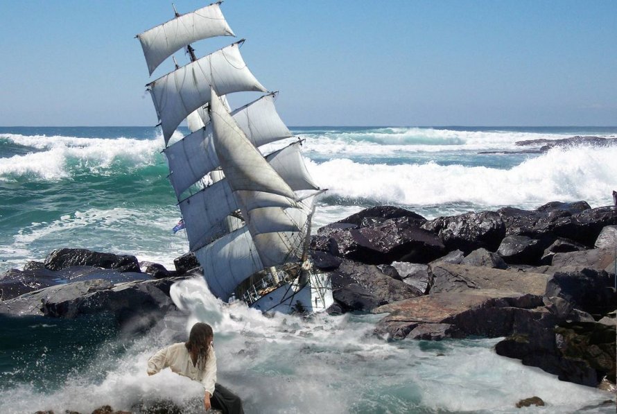 Морские скалы и корабль