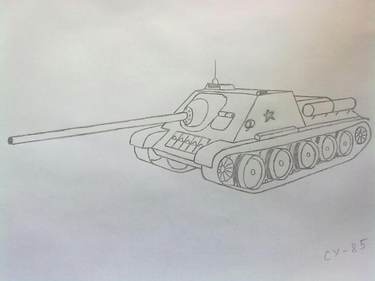 Легкая картинка танка. Танк т-34 рисунок. Рисунок танка т 34 85. Танк т34 для срисовки. Су 85 рисунок сбоку поэтапно.
