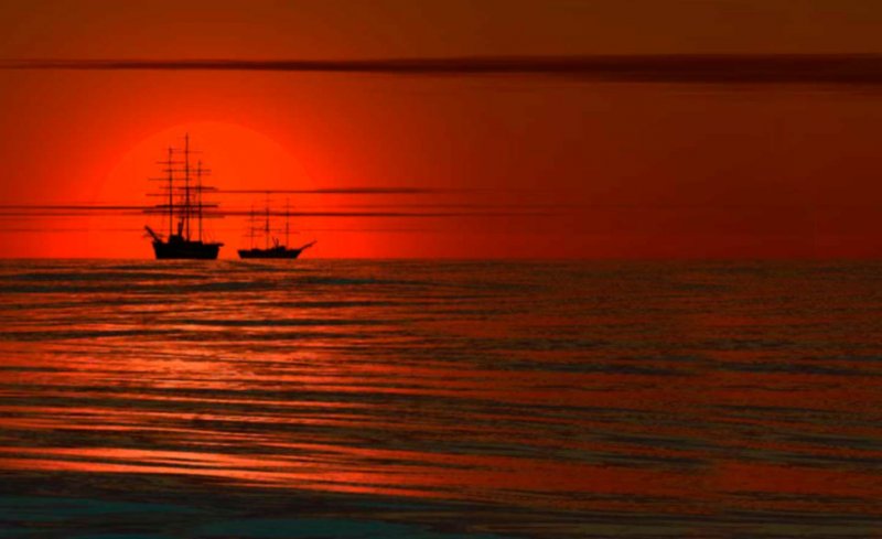 Море закат корабль