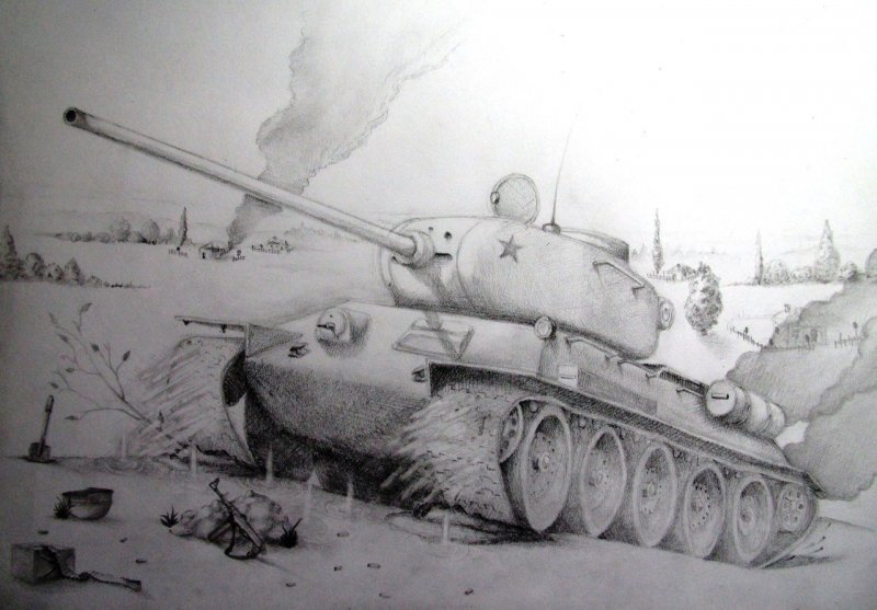 Танк т-34 ВОВ рисунок