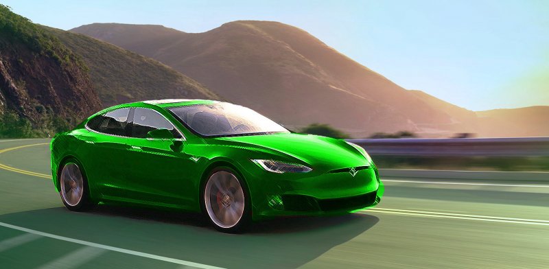 Tesla model 3 зеленая