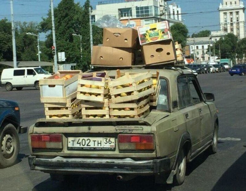 Пакеты с продуктами в багажнике