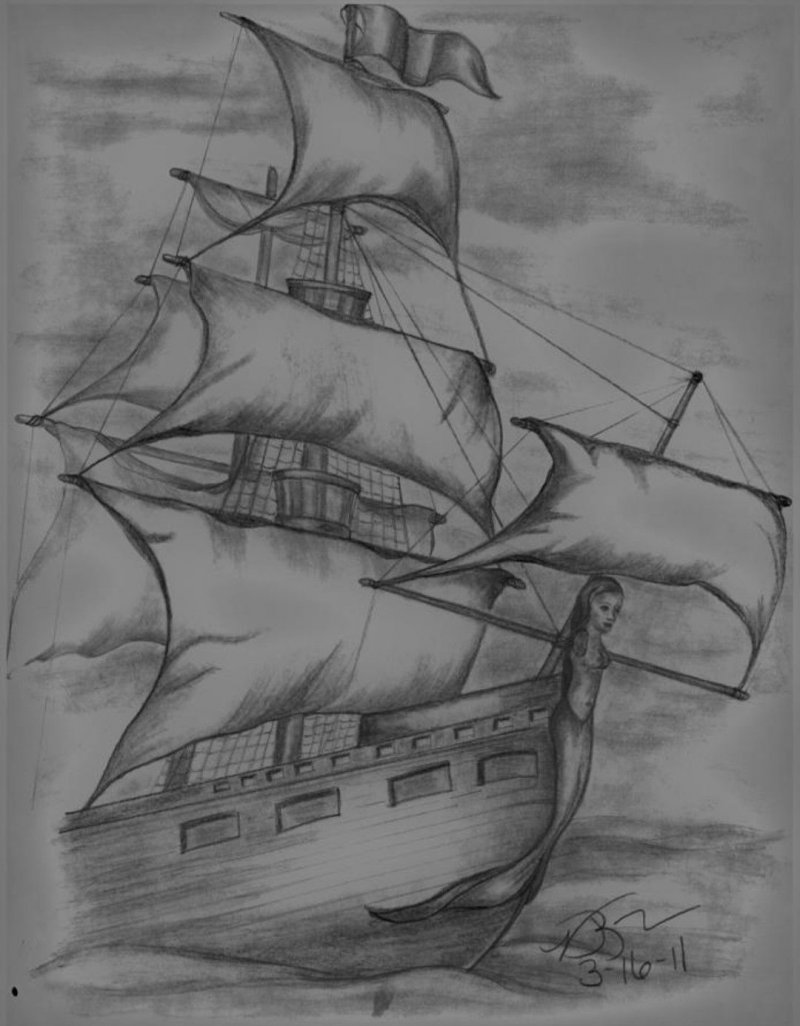 Парусник рисунок карандашом