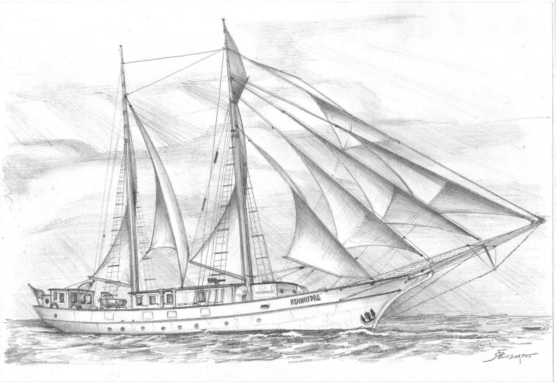 Парусник рисунок карандашом