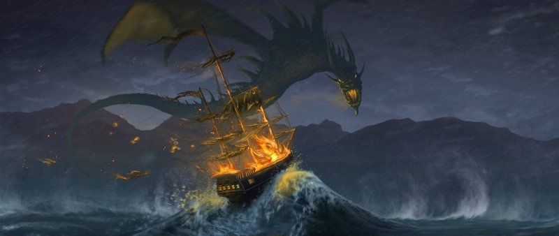 Дракон и корабль в море