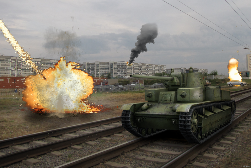 Взорванный танк вот
