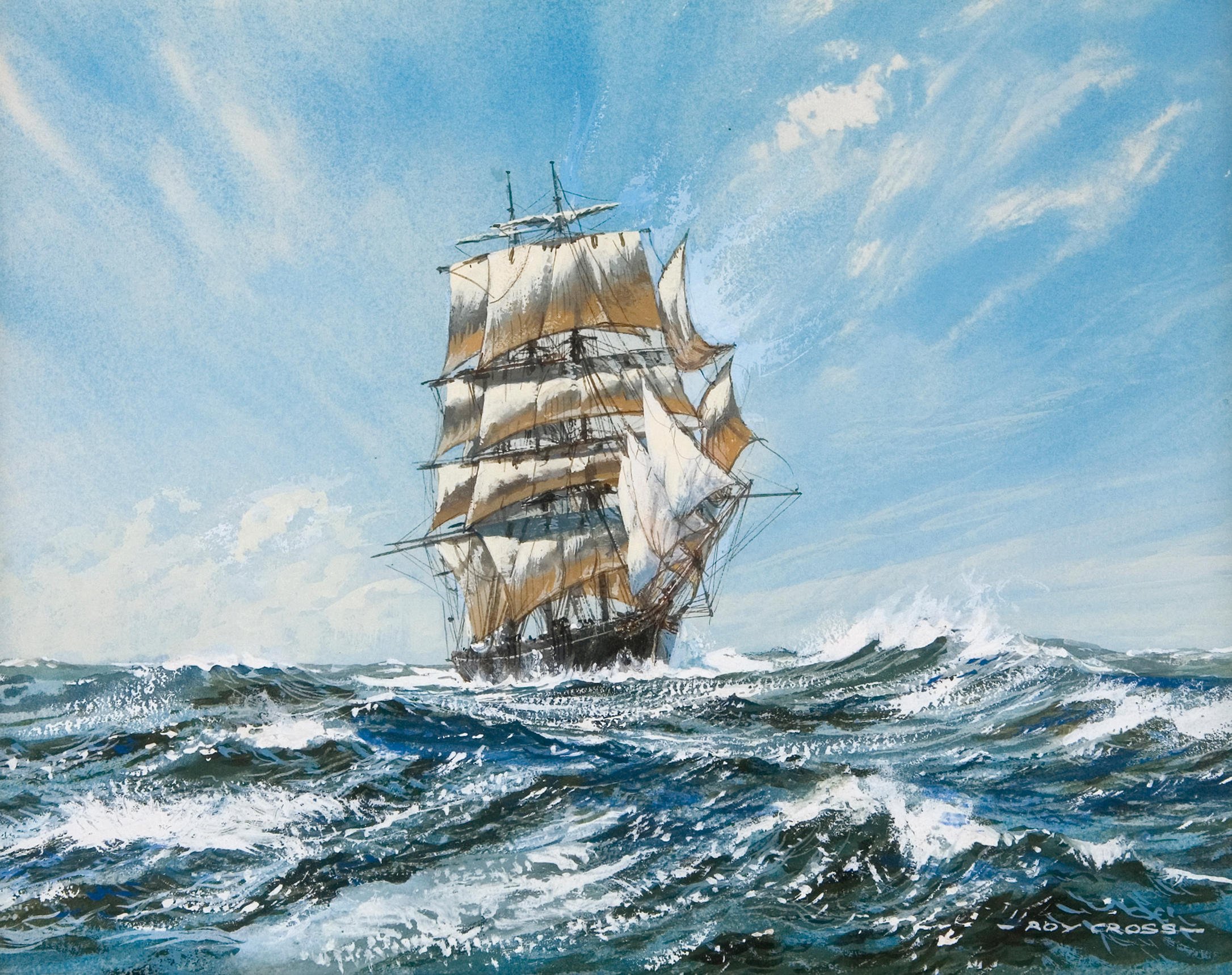 Корабль челленджер какой океан. Roy Cross художник. Море художник Roy Cross. Roy Cross художник парусники. Картина крест моряков.