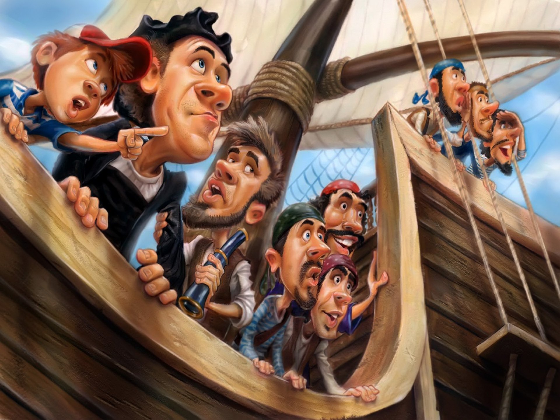 Команды капитана корабля. Люди и корабли. Команда пиратского корабля. Забавные иллюстрации. Пиратский корабль.