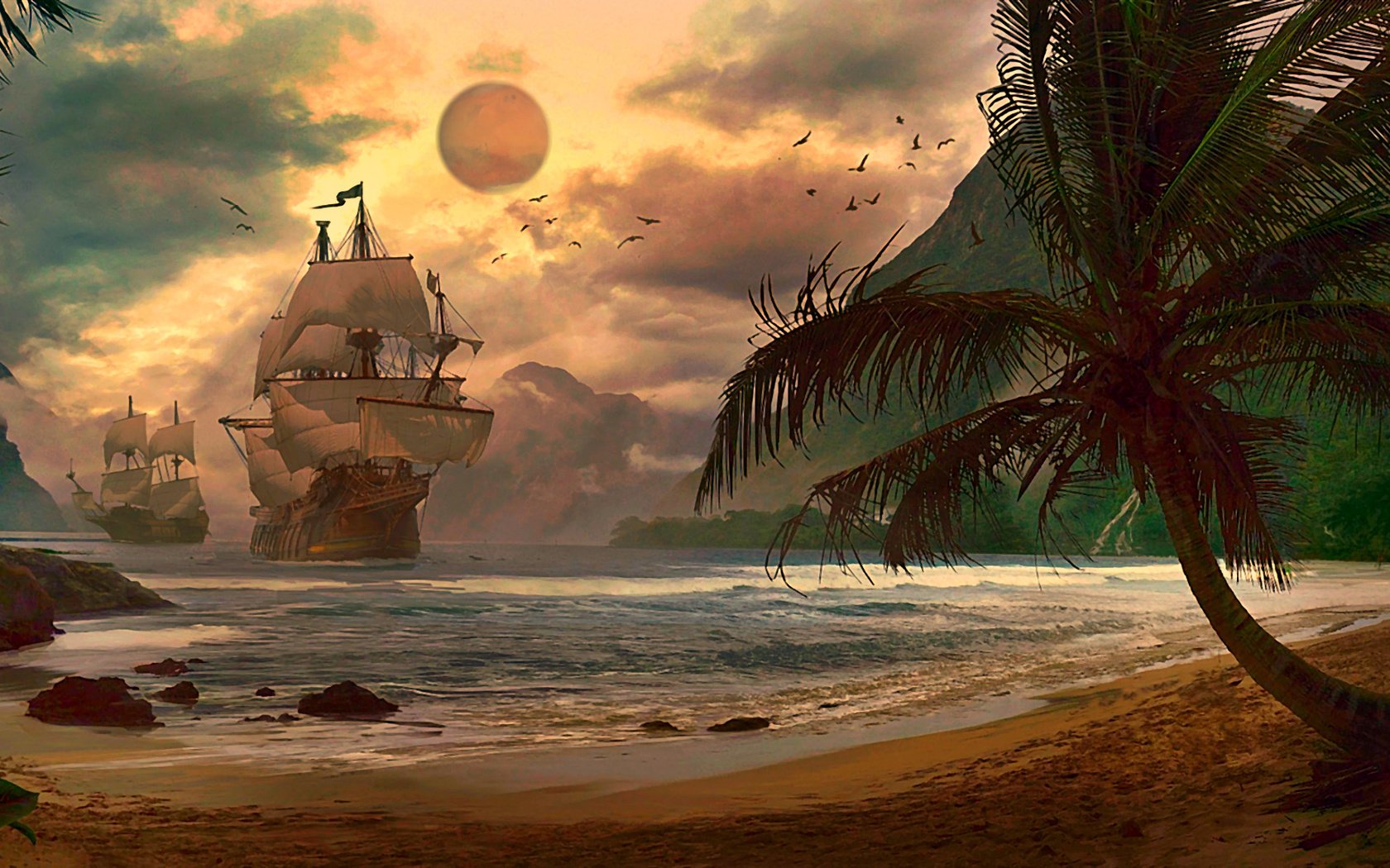 Остров пиратов. Ораньестад остров корабль. Пиратский корабль. Корабль и остров. Пиратский корабль и остров.