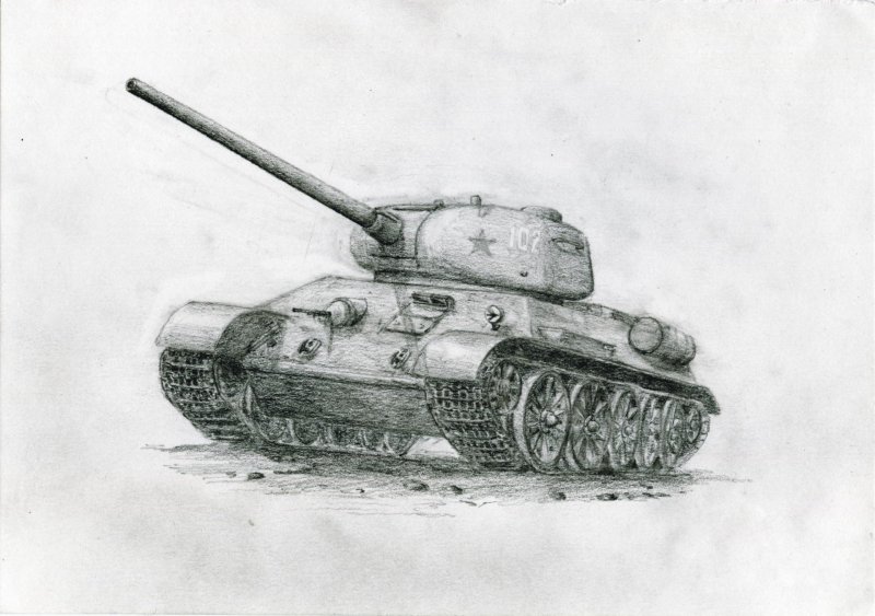 Танк т-34 карандашом