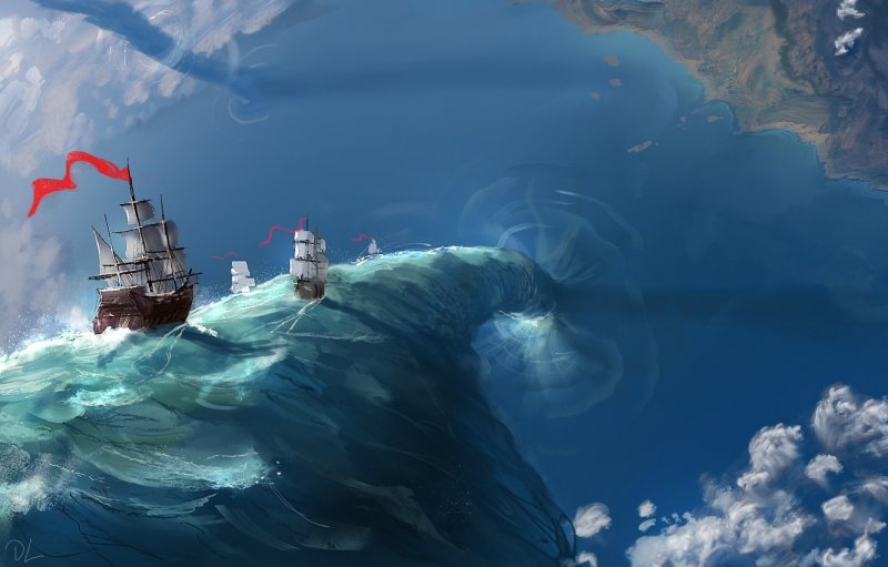 Фантастические корабли на море
