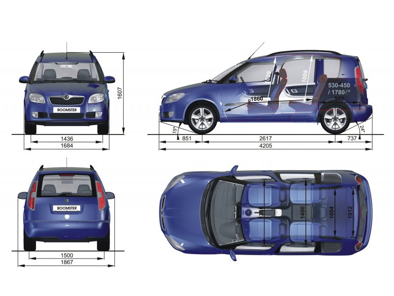 Skoda Roomster габариты салона