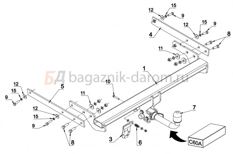 Фаркоп r102-a ТСУ Renault Clio symbol 2002-2008
