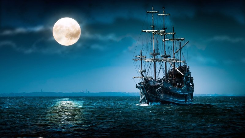 Ночное море корабль