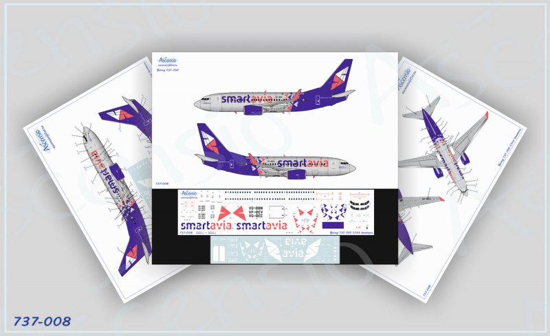 737-008 Ascensio 1/144 Декаль для Boeing 737-700 SMARTAVIA