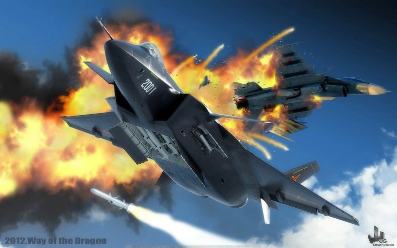 Истребитель Су-57 в бою